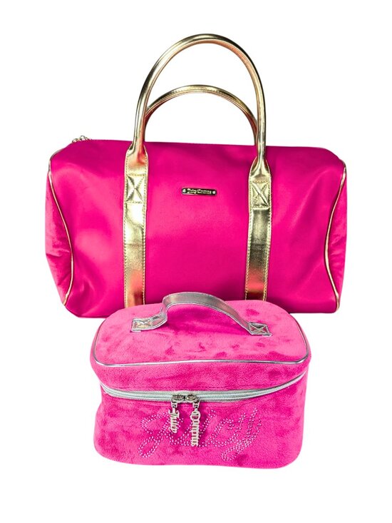 Juicy Couture Handbags - Juicy Couture Hot Pink 2-Piece Travel Gym Overnight Duffel Velour Cosmetic Bag
